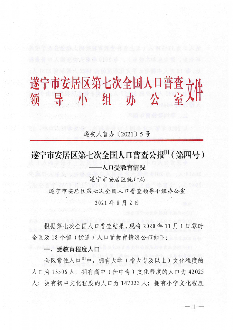 遂宁市 安居区第七次全国人口普查公报 第4页 红黑统计公报库